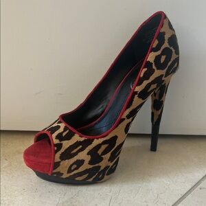 Boutique 9 Leopard Print Heels with Red Trim